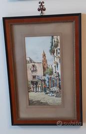 Napoli tempera rappresentante scena di mercato.