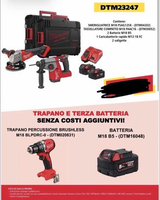 Milwaukee 18V set 3 utensili con 3 batterie Li-Ion