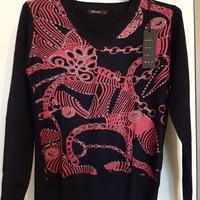 Maglia maniche lunghe nero-fucsia