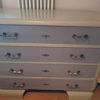 cassettiera antica restaurata Verde e Lilla 