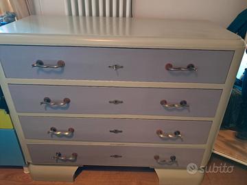 cassettiera antica restaurata Verde e Lilla 