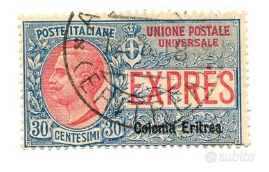 M91 -Eritrea 1907/21 Espresso 30c. azzurro e rosso