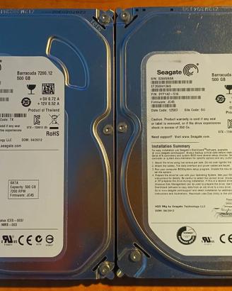 2 hard disk da 500gb 3,5" SATA funzionanti  100%.