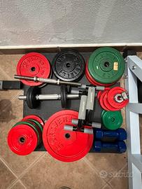 Set pesi, bilancere, panca,rastrelliera per squat