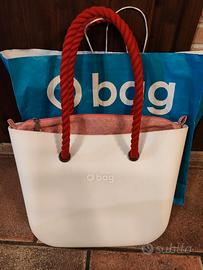 borsa O BAG bianca con sacca e manici rossi Nuova