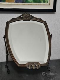 Antico specchio d'appoggio bronzo liberty