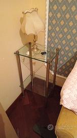 Tavolino angolare in vetro + lampada vintage