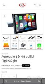 Autoradio 1 DIN 9 pollici (2gb+32gb)