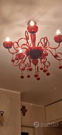 Lampadario in vetro soffiato rosso