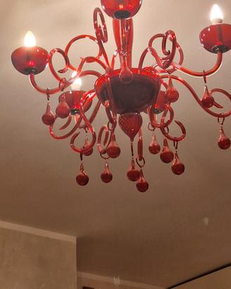 Lampadario da sala in vetro soffiato rosso