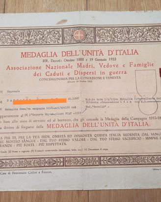medaglia unità d'Italia con diploma