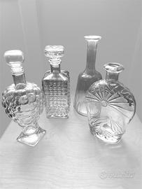 Set 4 bottiglie decorative per liquori in vetro