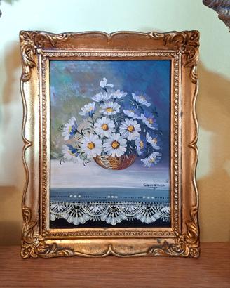 Quadro anni 70 cesto di Margherite cm17x21 Dipinto