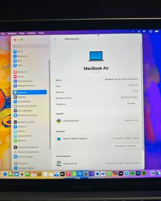 Macbook Air M1 256gb grigio siderale