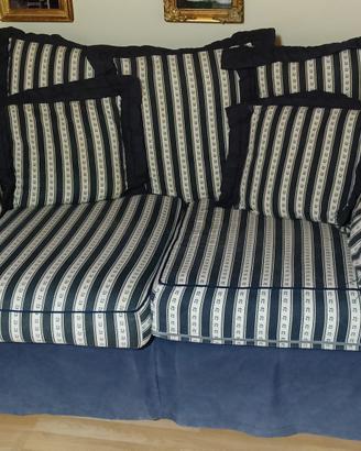 Divano vintage a righe bianco blu sfoderabile