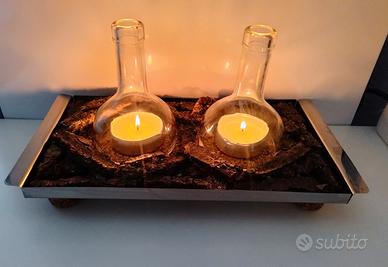 Portacandela Doppio Legno Metallo 