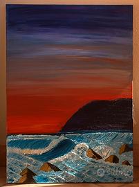 Quadro olio su tela “Tempesta al tramonto”
