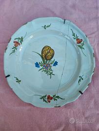 Antico piatto maiolica ceramica Savona epoca XVIII