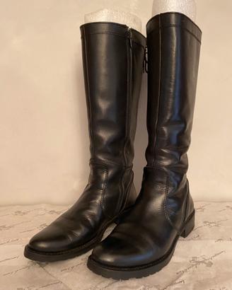 Stivali neri donna in pelle n. 37, gamba larga