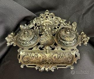 Calamaio da scrivania doppio in ottone