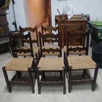 Set di 6 sedie in legno impagliate