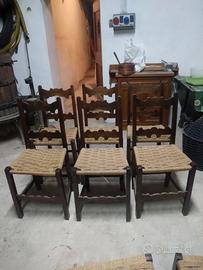 Set di 6 sedie in legno impagliate