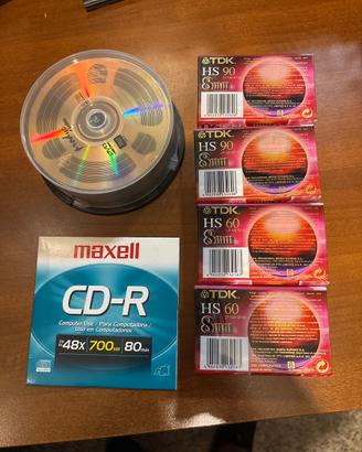 Lotto 4 cassette TDK 8mm sigillate + CD-R