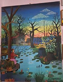 quadro Naif di Atanackov N. "pescatore"