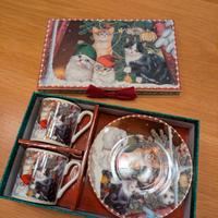 Set tazzine caffè con gattini a tema natalizio 