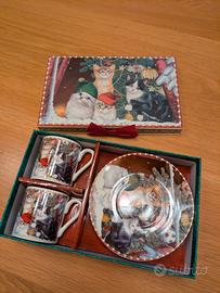 Set tazzine caffè con gattini a tema natalizio 