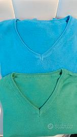 2 Maglioni Scollo a V - Turchese e verde taglia M