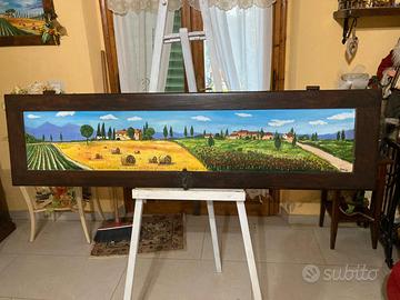 Dipinto su Legno ad olio "paesaggio Toscano"