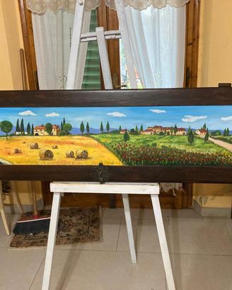 Dipinto su Legno ad olio "paesaggio Toscano"