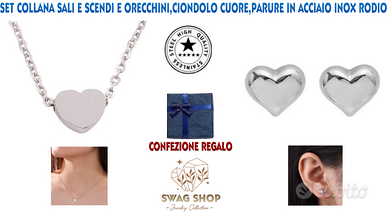 Parure Acciaio Inox Collana Orecchini Ciondolo