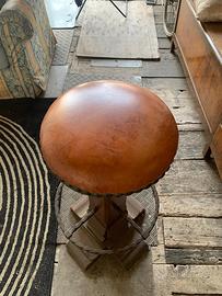 Sgabelli vintage industriali in legno e cuoio