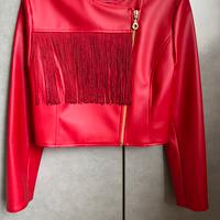 Giacca ecopelle rossa con frange