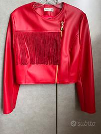 Giacca ecopelle rossa con frange