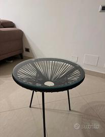 Tavolino da esterno in corda con vetro di 50cm