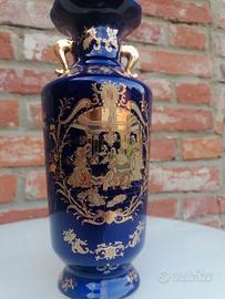Vaso vintage T. Limoges blu cobalto e oro zecchino