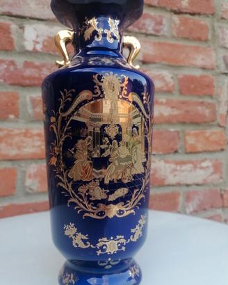 Vaso vintage T. Limoges blu cobalto e oro zecchino