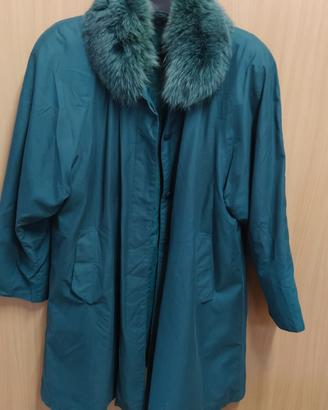 Cappotto lungo donna verde con pelliccia 