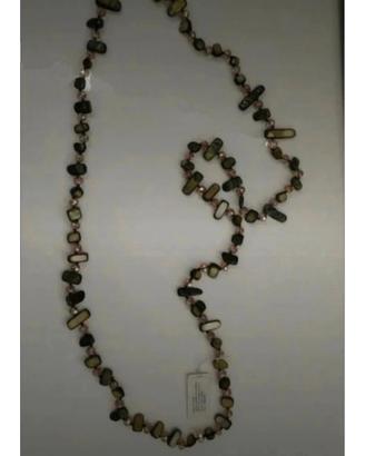 Collana madreperla vetro verde e rosa 