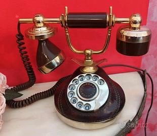 Raro telefono fisso TELCER in cuoio placcato oro 
