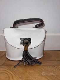 Borsa vera pelle Made in Italy bianca con tracolla