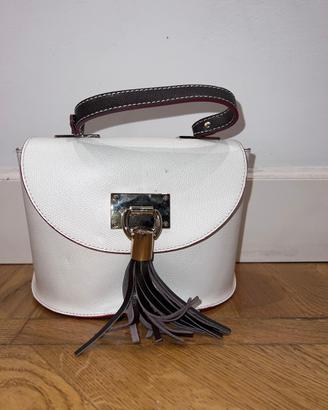 Borsa vera pelle Made in Italy bianca con tracolla