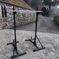 Dischi peso palestra + bilanciere con supporto