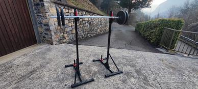 Dischi peso palestra + bilanciere con supporto