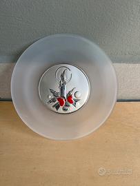 Piatto in vetro soffiato candela Natalizia Argento