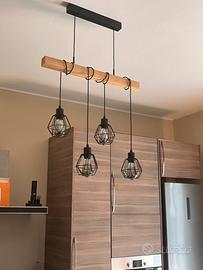Lampadario in stile industriale inserti in legno