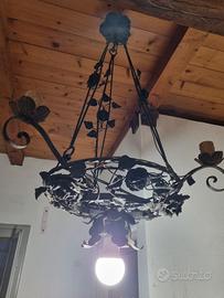 Antico Lampadario ferro battuto